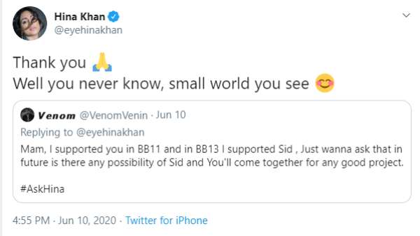 Hina Khan On Working With Sidharth Shukla