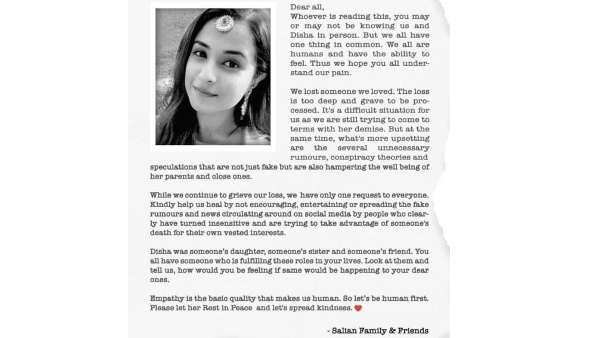 Statement Release By Disha Salian's Family