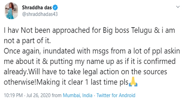 Shraddha Das tweet Shraddha Das tweet