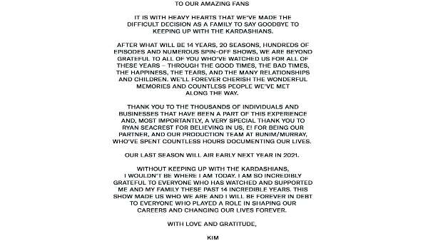 Kim Thanked Her Fans For Years Of Support In A Letter