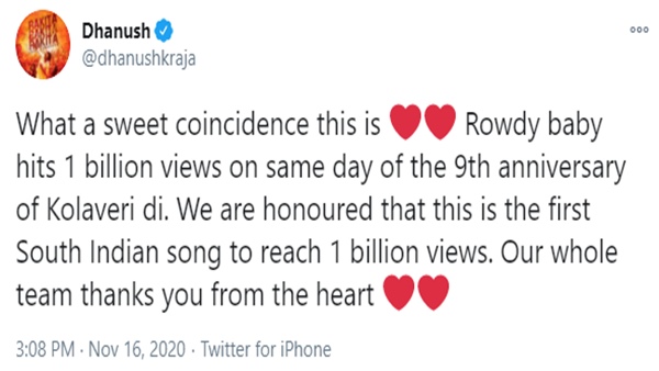 Dhanushs tweet Dhanushs tweet