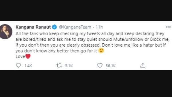 'Unfollow Or Block Me,' Says Kangana Ranaut
