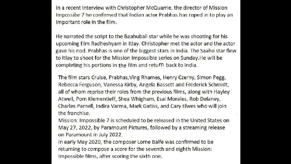 Prabhas In Tom Cruise’s Mission Impossible 7 Prabhas In Tom Cruise’s Mission Impossible 7