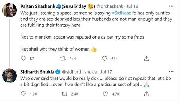 Sidharth Shukla Strongly Reacts To A Tweet Which States SidNaaz Fans Are ‘S*x Deprived Aunties’