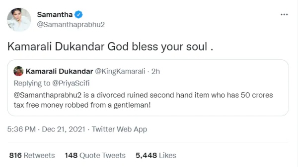 Samantha Wins The Internet With Her Savage Reply To Demeaning Troll, See Tweet