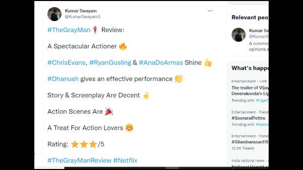 The Gray Man Twitter Review: Chris Evans, Ryan Gosling, Dhanush Impress The Audiences