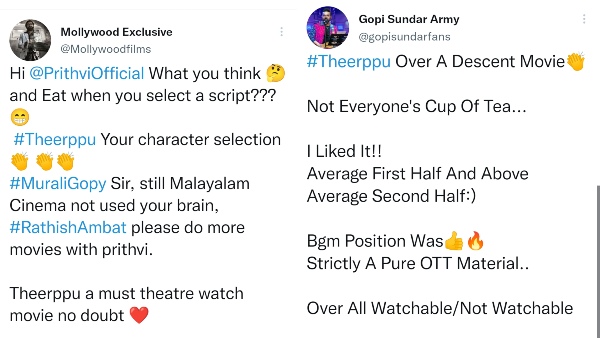 Theerppu Twitter Review: Heres What The Audiences Think About Prithviraj Sukumarans Film