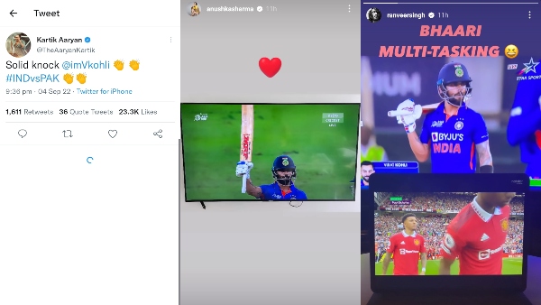 India-Pak Match: Anushka Sharma, Ranveer Singh, Kartik Aaryan Cheer For Virat Kohli After He Scores Half-Century India-Pak Match: Anushka Sharma, Ranveer Singh, Kartik Aaryan Cheer For Virat Kohli After He Scores Half-Century
