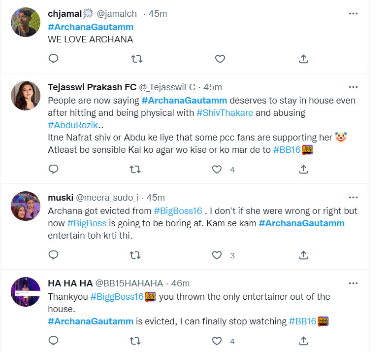 Netizens on Archanas eviction Netizens on Archanas eviction