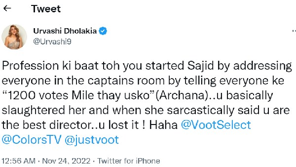Sajid’s Comments Irked Urvashi Dholakia
