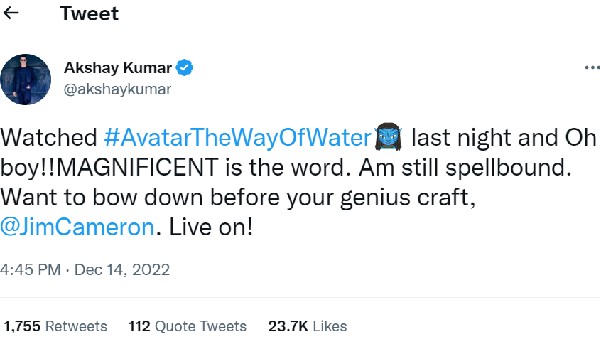 Akshay Kumar Calls Avatar 2 ‘Magnificient’