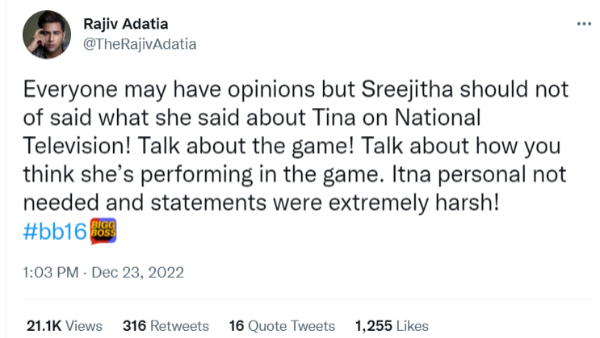 Bigg Boss 16: Rajiv Adatia Shares Tweet On Sreejita-Tina's FIGHT
