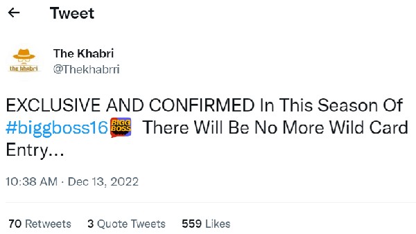 No More Wild Cards In Bigg Boss 16?