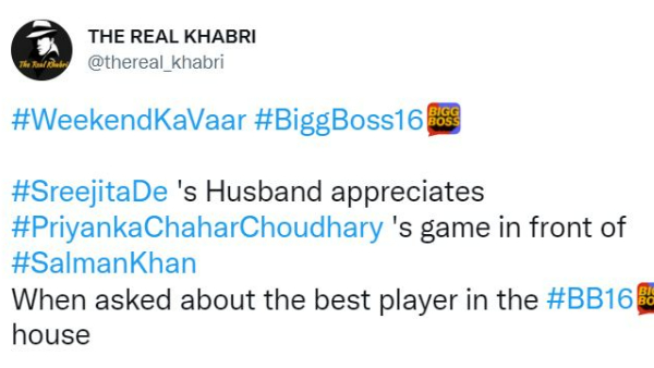 Sreejita De's Fiancé Praises Priyanka Choudhary