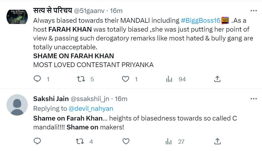 Bigg Boss 16: Priyanka Chahar Choudhary Fans Trend ‘Shame On Farah Khan’ Vamp Hated Contestant Bigg Boss 16: Priyanka Chahar Choudhary Fans Trend ‘Shame On Farah Khan’ Vamp Hated Contestant