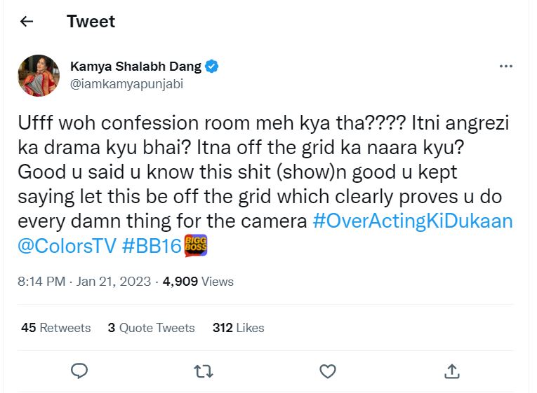 Bigg Boss 16: Kamya Panjabi Takes Dig At Shalin