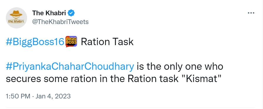 Bigg Boss 16 Priyanka Chahat Choudhary Ration Task Qismat Details