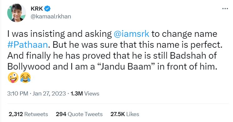KRK's Tweet For Shah Rukh Khan