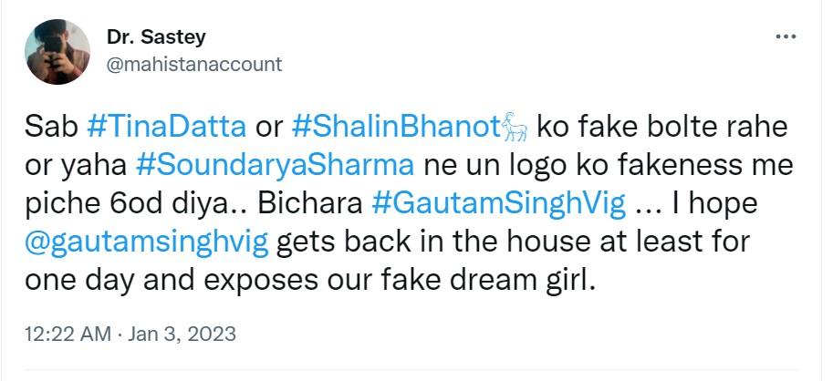 Bigg Boss 16 Soundarya Sharma Trolled Shalin Bhanot Tina Datta Closeness