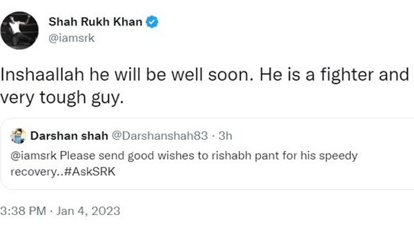 Shah Rukh Khan Wishes For Rishabh Pant's Speedy Recovery
