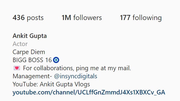 Ankit Gupta Crosses 1 Million Mark On Instagram