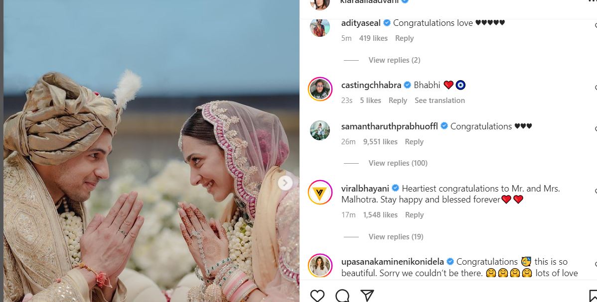 Celebs Shower Sid, Kiara With Love