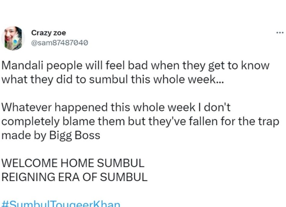 Bigg Boss 16: Fans Trend Welcome Home Sumbul Touqeer Khan On Twitter