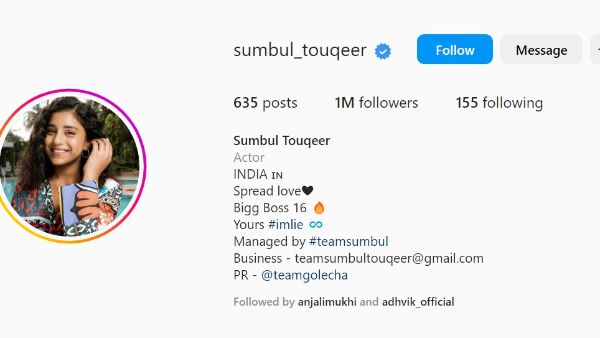 Sumbul Touqeer Hits One Million Mark On Instagram Sumbul Touqeer Hits One Million Mark On Instagram