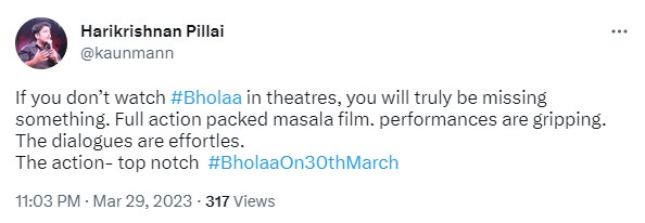 Bholaa Twitter Review