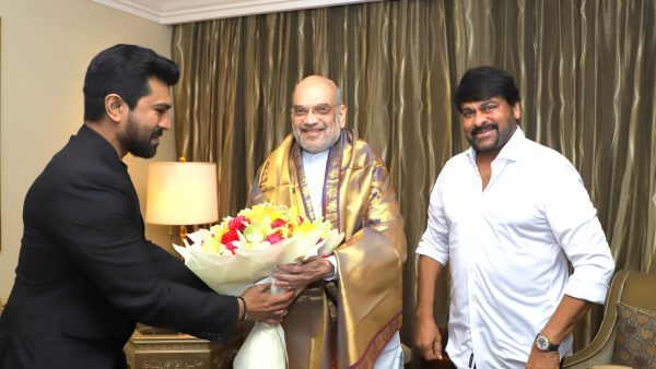 Ram Charan, Chiranjeevi Meet Amit Shah In Delhi