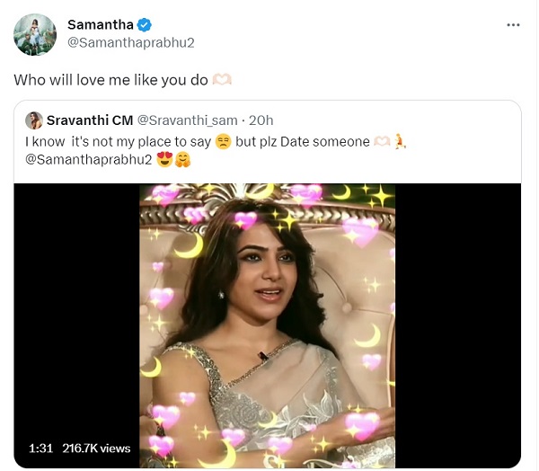 Samantha Ruth Prabhu’s Reply To Twitter User Who Asked Her To 'Date Someone' Is Heart Warming