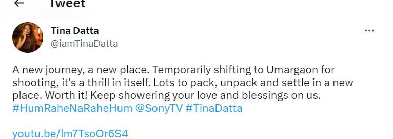 Tina Datta Shifts To Umergaon Tina Datta Shifts To Umergaon