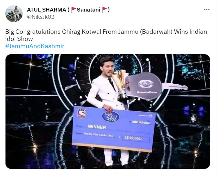 Viral Pic Of Chirag Kotwal With Indian Idol 13 Trophy