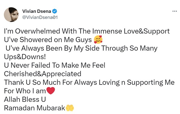Vivian Dsena Thanks Fans For Their Support & Extends Wishes On Ramadan