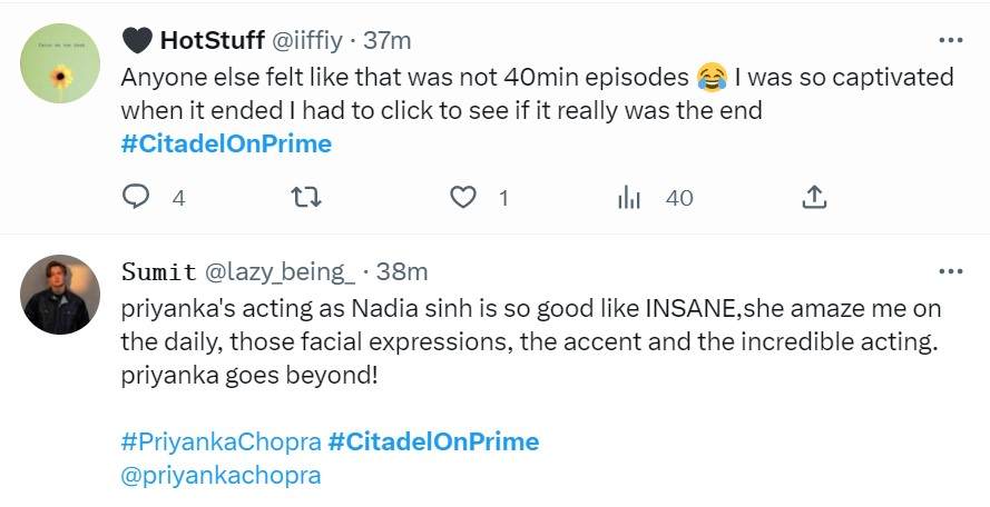 Citadel Twitter Review Priyanka Chopra Richard Madden