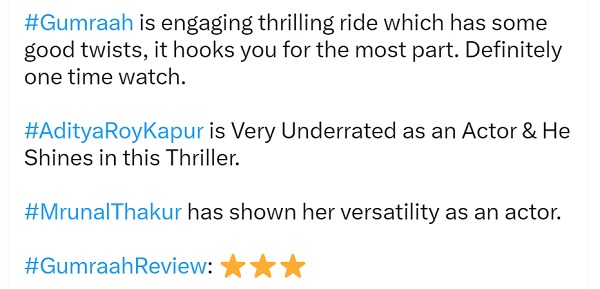 Gumraah Twitter Review: Fans Hail Aditya-Mrunals Film
