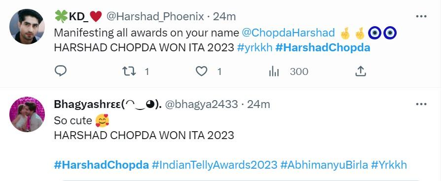 Harshad Chopda Wins Indian Telly Award 2023
