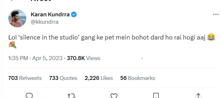 Karan Kundrra's Cryptic Tweet