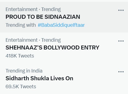 Sidharth Shukla Fans Trend Proud Sidnaazian Rashami Desai Ignoring Shehnaaz Gill Baba Siddique Iftaar Party
