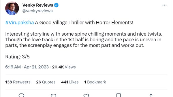 Virupaksha Twitter Review Virupaksha Twitter Review