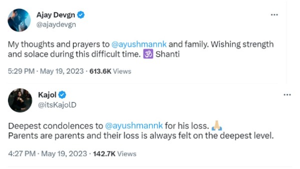 Ajay Devgn, Kajol Mourn Demise Of Ayushmann Khurrana's Father