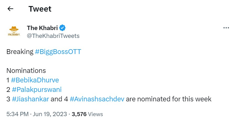 Bigg Boss OTT 2 First Week Nominations Avinash Sachdev