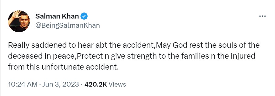 Odisha Train Accident: Salman Khan Expresses Sorrow