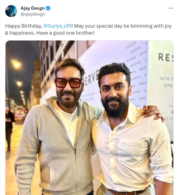 Ajay Devgn's Birthday Wish For Suriya As He Turns 48