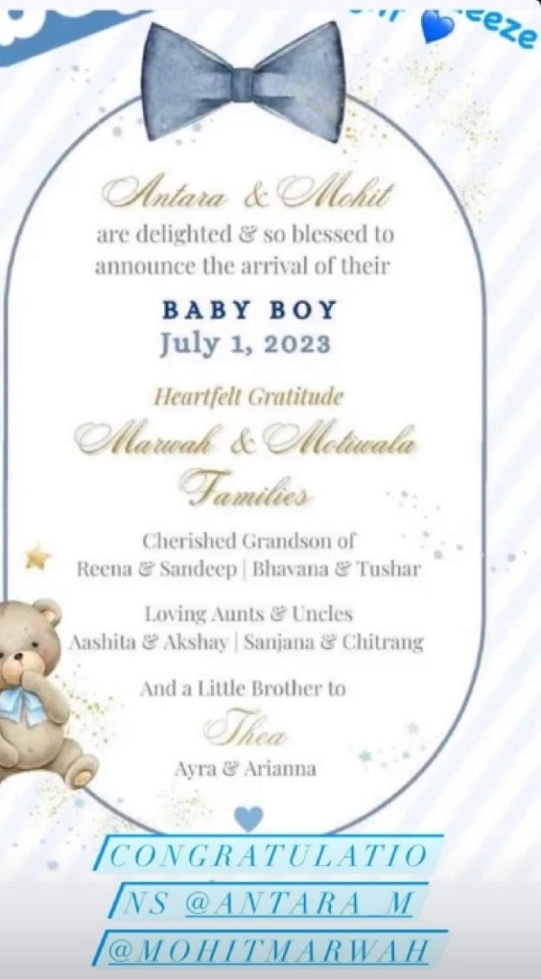 Mohit Marwah-Antara Motiwala Welcome Second Baby