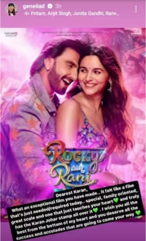 Genelia Deshmukh Calls Rocky Aur Rani Kii Prem Kahaani An 'Exceptional Film'