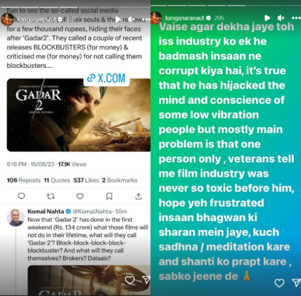 Kangana Ranaut Calls Out KJo Amid Lauding Gadar 2 Success