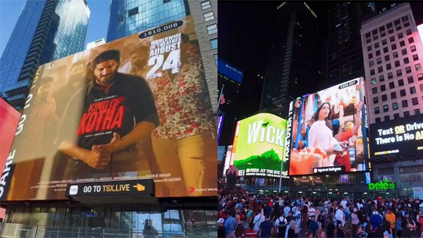 Dulquer Salmaans King of Kotha Shines In NY Times Square Dulquer Salmaans King of Kotha Shines In NY Times Square