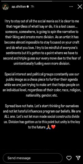 AP Dhillon Shares Cryptic Post Amid Shubh India Tour Controversy