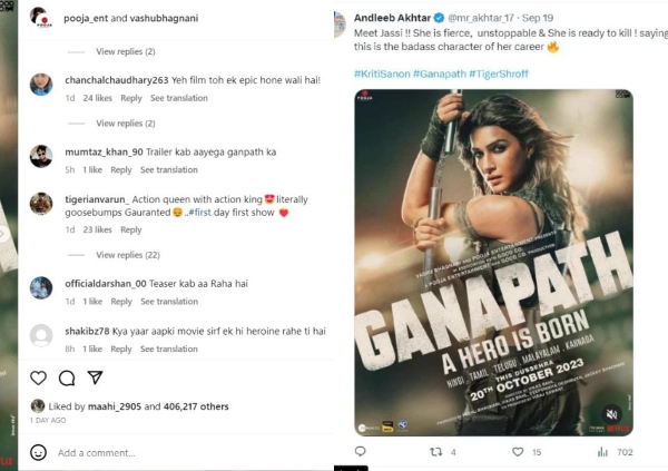 Fans Eagerly Await Ganapath Teaser After Tiger Shroff & Kriti's Stunning Posters